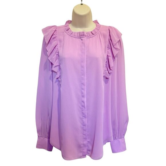Ann Taylor Ruffle Button Blouse Orchid Feminine Romantic Bloom Sz LT Large TALL - Picture 8 of 8
